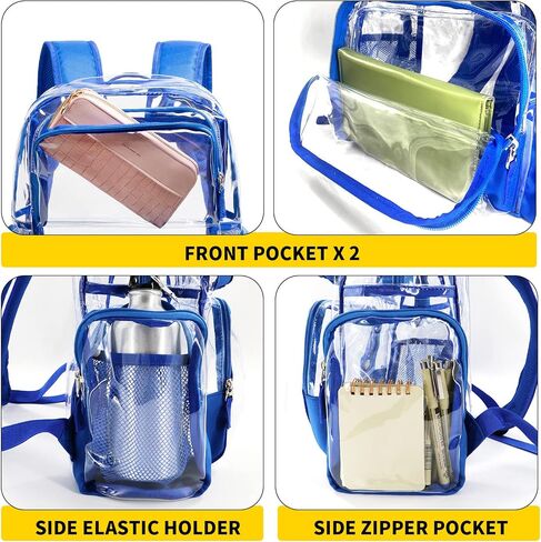 Vorspack Clear Backpack - Transparent Backpack with Reinforced Bottom & Multi-pockets for College Workplace Security - Black in Kuwait