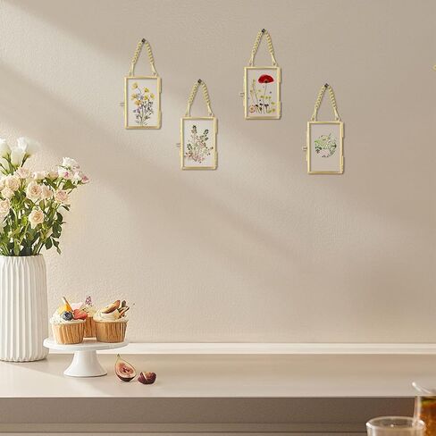 FOCHIER F 3 Pcs Pressed Flower Frames with Tweezers, Wall Hanging Double Glass Frames with Metal Chain for Pressed Dried Flowers Plants, Golden in Kuwait