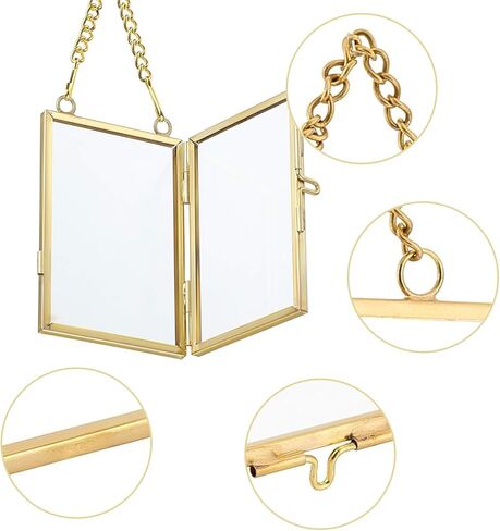 FOCHIER F 3 Pcs Pressed Flower Frames with Tweezers, Wall Hanging Double Glass Frames with Metal Chain for Pressed Dried Flowers Plants, Golden in Kuwait