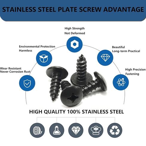 License Plate Screws for Subaru, Black License Plate Screws Grade 18-8 (304) Stainless Steel Self Tapping Mounting Bolts Compatible with Subaru/SUVs/Trucks/Domestic Cars & More - 8 PCS in Kuwait