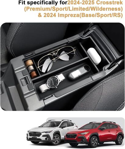 Center Console Organizer Set For 2024-2026 Subaru Crosstrek/Hybrid - 3 Pcs Double-Layer Armrest Box Organizer + Hanging Middle Console Organizer + TPE Cup Holder For 2024-2026 Crosstrek Accessories in Kuwait