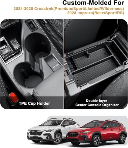 Center Console Organizer Set For 2024-2026 Subaru Crosstrek/Hybrid - 3 Pcs Double-Layer Armrest Box Organizer + Hanging Middle Console Organizer + TPE Cup Holder For 2024-2026 Crosstrek Accessories in Kuwait