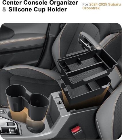 Center Console Organizer Set For 2024-2026 Subaru Crosstrek/Hybrid - 3 Pcs Double-Layer Armrest Box Organizer + Hanging Middle Console Organizer + TPE Cup Holder For 2024-2026 Crosstrek Accessories in Kuwait