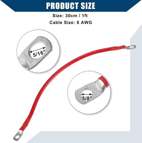 كابلات العاكس البطارية النحاسية/6 مقياس AWG 5/16 "-5/8" كابل بطارية بطارية عالمي للسيارة RV/دائمة النحاس النقي 1FT/1PCS الأحمر in Saudi Arabia