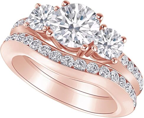 1-8 Carat (ctw) White Gold Round Cut LAB GROWN Diamond Three Stone Wedding Bridal Set (Color H-I Clarity VS1-VS2) in Saudi Arabia