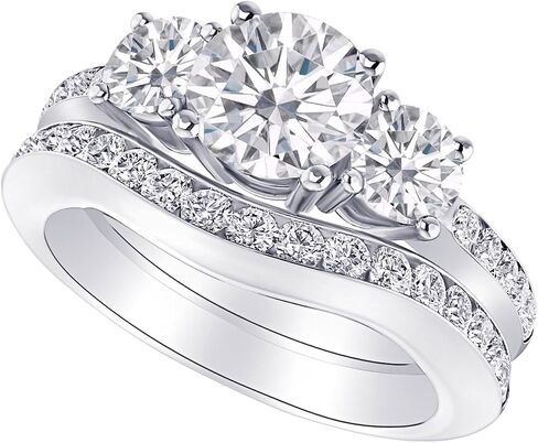 1-8 Carat (ctw) White Gold Round Cut LAB GROWN Diamond Three Stone Wedding Bridal Set (Color H-I Clarity VS1-VS2) in Saudi Arabia