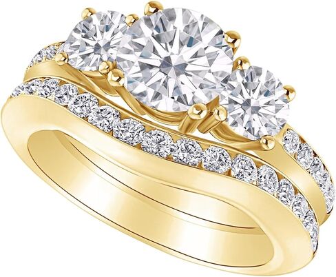 1-8 Carat (ctw) White Gold Round Cut LAB GROWN Diamond Three Stone Wedding Bridal Set (Color H-I Clarity VS1-VS2) in Saudi Arabia