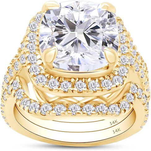 Savearth Diamonds Cushion & Round Cut Lab التي تم إنشاؤها من الماس Moissanite خاتم الخطوبة وفرقة زفاف مزدوجة هالو هالة ، نطاقات زفاف في الذهب الصلب 10K/14K (3.50 CTTW ، G-H/VVS1) هدية المجوهرات in Saudi Arabia