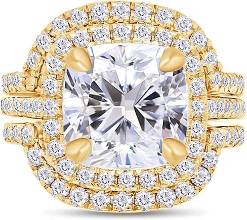 Savearth Diamonds Cushion & Round Cut Lab التي تم إنشاؤها من الماس Moissanite خاتم الخطوبة وفرقة زفاف مزدوجة هالو هالة ، نطاقات زفاف في الذهب الصلب 10K/14K (3.50 CTTW ، G-H/VVS1) هدية المجوهرات in Saudi Arabia