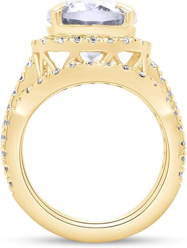 Savearth Diamonds Cushion & Round Cut Lab التي تم إنشاؤها من الماس Moissanite خاتم الخطوبة وفرقة زفاف مزدوجة هالو هالة ، نطاقات زفاف في الذهب الصلب 10K/14K (3.50 CTTW ، G-H/VVS1) هدية المجوهرات in Saudi Arabia