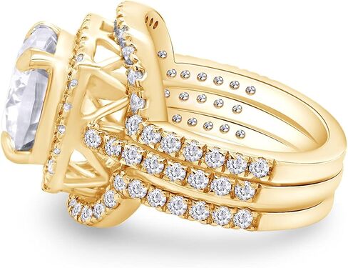 Savearth Diamonds Cushion & Round Cut Lab التي تم إنشاؤها من الماس Moissanite خاتم الخطوبة وفرقة زفاف مزدوجة هالو هالة ، نطاقات زفاف في الذهب الصلب 10K/14K (3.50 CTTW ، G-H/VVS1) هدية المجوهرات in Saudi Arabia