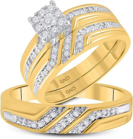 Jewels By Lux 10K Yellow Gold His Hers Round Diamond Solitaire Matching Wedding Set 1/3 Cttw, Womens Size: 5-9, Mens Size: 8-12 in Saudi Arabia