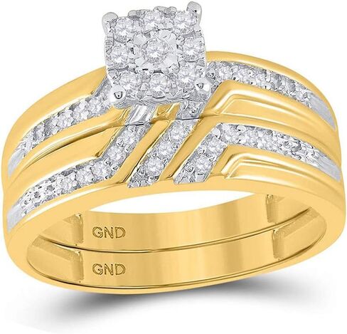Jewels By Lux 10K Yellow Gold His Hers Round Diamond Solitaire Matching Wedding Set 1/3 Cttw, Womens Size: 5-9, Mens Size: 8-12 in Saudi Arabia