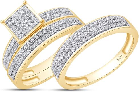 Savearth Diamonds 0.58 قيراط (CTW) Round White Lab الذي تم إنشاؤه Moissanite Diamond Men's & Women's Micro Pave Ring Trio Trio Trio في 925 Sterling Silver in Kuwait