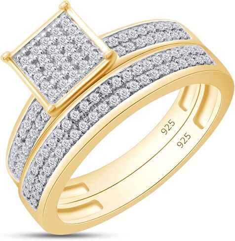 Savearth Diamonds 0.58 قيراط (CTW) Round White Lab الذي تم إنشاؤه Moissanite Diamond Men's & Women's Micro Pave Ring Trio Trio Trio في 925 Sterling Silver in Kuwait