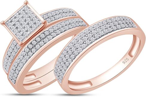 Savearth Diamonds 0.58 قيراط (CTW) Round White Lab الذي تم إنشاؤه Moissanite Diamond Men's & Women's Micro Pave Ring Trio Trio Trio في 925 Sterling Silver in Kuwait