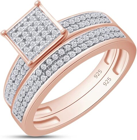 Savearth Diamonds 0.58 قيراط (CTW) Round White Lab الذي تم إنشاؤه Moissanite Diamond Men's & Women's Micro Pave Ring Trio Trio Trio في 925 Sterling Silver in Kuwait