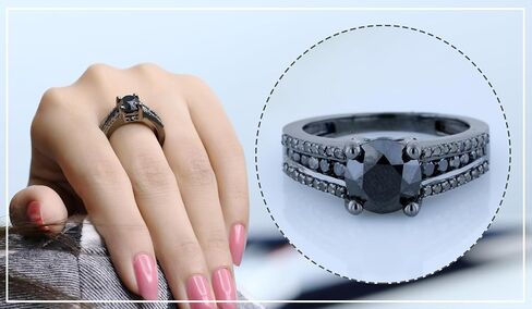 Dazzlingrock Collection Round Black Diamond Engagement Ring Band Set for Women (3.2 ctw, Color Black, Clarity Opaque) in Black Plated Sterling Silver in Saudi Arabia