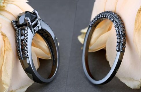 Dazzlingrock Collection Round Black Diamond Engagement Ring Band Set for Women (3.2 ctw, Color Black, Clarity Opaque) in Black Plated Sterling Silver in Saudi Arabia