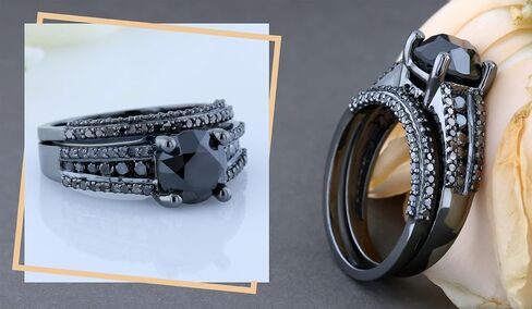 Dazzlingrock Collection Round Black Diamond Engagement Ring Band Set for Women (3.2 ctw, Color Black, Clarity Opaque) in Black Plated Sterling Silver in Saudi Arabia
