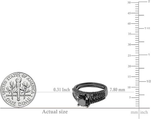 Dazzlingrock Collection Round Black Diamond Engagement Ring Band Set for Women (3.2 ctw, Color Black, Clarity Opaque) in Black Plated Sterling Silver in Saudi Arabia