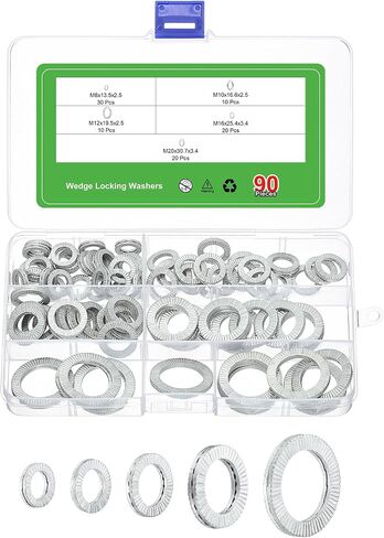 uxcell Wedge Locking Washers for M8/M10/M12/M16/M20 Bolts, 100pcs Manganese Steel Washers Vibration Resistant Safety Washers Assortment Kit in Saudi Arabia