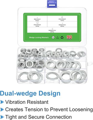 uxcell Wedge Locking Washers for M8/M10/M12/M16/M20 Bolts, 100pcs Manganese Steel Washers Vibration Resistant Safety Washers Assortment Kit in Saudi Arabia