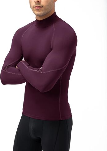 قمصان رياضية مضغوطة للرجال بأكمام طويلة تي شيرت للتمرين بياقة مدورة وهمية وطبقة أساسية من القمصان الداخلية in Kuwait