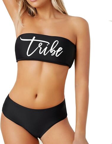 Women's Bride Two Piece Bandeau Swimsuit Ribbed Strapless Tube Bikini Top with Mid Waist Cheeky Bottom Bathing Suit, Small, Bridepink in Saudi Arabia