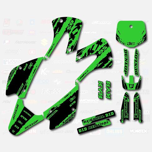 طقم رسومات السبعة السوداء والأخضر تناسب Kawasaki KX85 05-13 لوحات KX 85 in Saudi Arabia