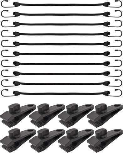 Bungee Cords with Hooks 40cm - 10 Pcs Bungee Cords Heavy Duty Outdoor, Bungee Straps with Hooks for Camping Tarp, Tents, Canopy and Fixings (Black) in Saudi Arabia