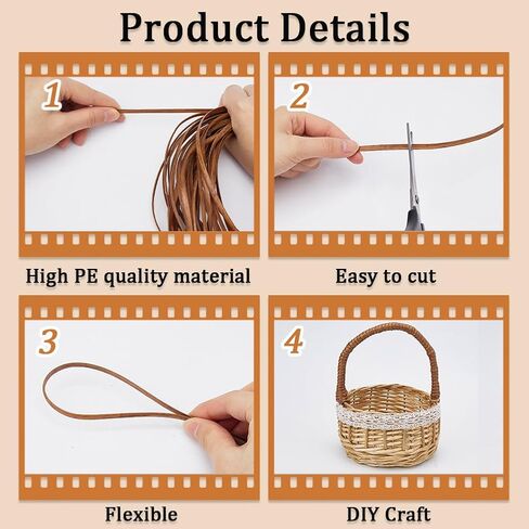 GORGECRAFT 5mm x 30m Rattan Repair Kit Weave Material Plastic Flat Basket Wicker Weaving Reed Synthetic Rattan Woven Knit Furniture Plastic Cane Fix Knit Vinyl for Garden Patio Chair Sofa Box Camel in Kuwait