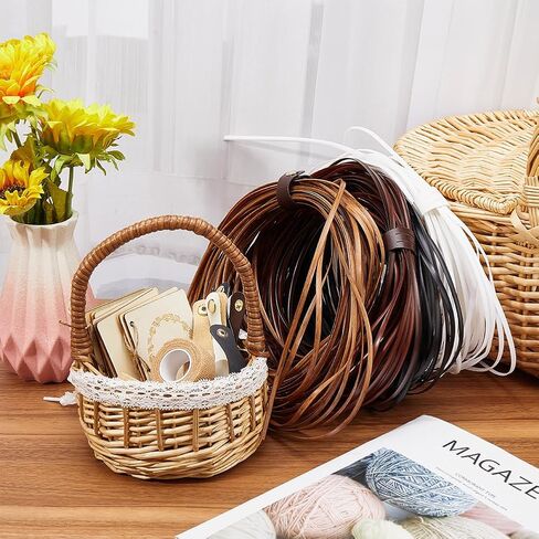GORGECRAFT 5mm x 30m Rattan Repair Kit Weave Material Plastic Flat Basket Wicker Weaving Reed Synthetic Rattan Woven Knit Furniture Plastic Cane Fix Knit Vinyl for Garden Patio Chair Sofa Box Camel in Kuwait