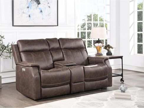 Power Console in Brown, Nubuck-Like, Hidden Storage Space, Charging, Adjustable and Footrest, with Box, Feature of Transformability in Saudi Arabia