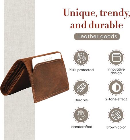 Style N Craft Women's Full Grain Leather RFID Protected Trifold Wallet, Brown in Saudi Arabia