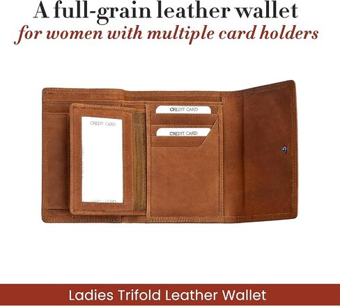 Style N Craft Women's Full Grain Leather RFID Protected Trifold Wallet, Brown in Saudi Arabia