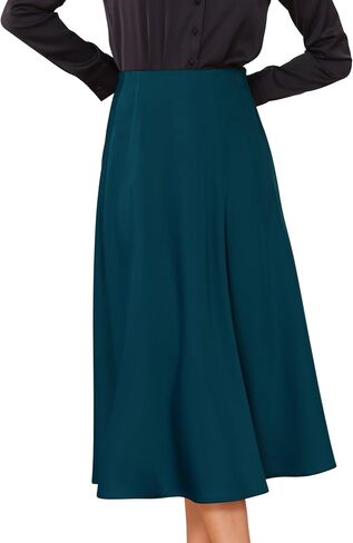 تنورة Allegra K Satin Midi للسيدات عالي الخصر A-LINE LINE مرنة تلاشى التنانير غير الرسمية الأنيقة in Saudi Arabia