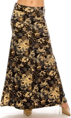 Eevee Women's Printed Foldover Waistband Fashionable Long Maxi Skirt Dress in Kuwait