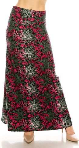 Eevee Women's Printed Foldover Waistband Fashionable Long Maxi Skirt Dress in Kuwait