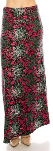 Eevee Women's Printed Foldover Waistband Fashionable Long Maxi Skirt Dress in Kuwait