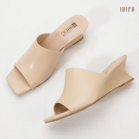 Idifu in2 Wedge Sandals for Women Engy Low Mule Heels Short Square Square Open Open Backless Fress Shoes for Women Summer Wedding Prom Fashion Massion Strendy Strendy Slide on Mours equels heels in Saudi Arabia