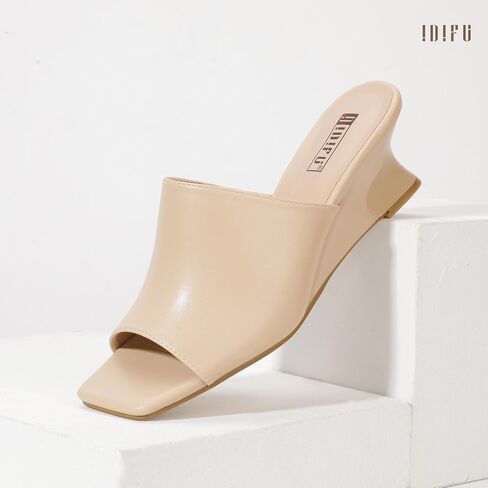 Idifu in2 Wedge Sandals for Women Engy Low Mule Heels Short Square Square Open Open Backless Fress Shoes for Women Summer Wedding Prom Fashion Massion Strendy Strendy Slide on Mours equels heels in Saudi Arabia
