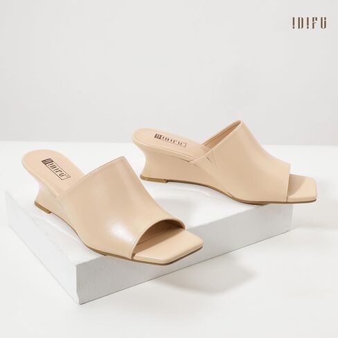 Idifu in2 Wedge Sandals for Women Engy Low Mule Heels Short Square Square Open Open Backless Fress Shoes for Women Summer Wedding Prom Fashion Massion Strendy Strendy Slide on Mours equels heels in Saudi Arabia