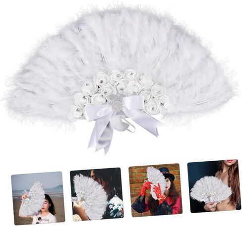 BESPORTBLE Decorative Bride Fan Elegant Wedding Plume Fan for Bridal Parties Performance Prop and Photo Shoots Design Rhinestone Accents for Celebrations and Memorable Moments in Saudi Arabia