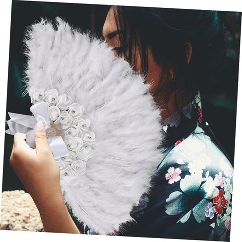 BESPORTBLE Decorative Bride Fan Elegant Wedding Plume Fan for Bridal Parties Performance Prop and Photo Shoots Design Rhinestone Accents for Celebrations and Memorable Moments in Saudi Arabia