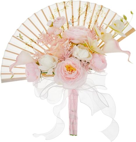 Handheld Floral Fan for Wedding Ceremony and Celebration, Pink in Kuwait