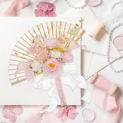 Handheld Floral Fan for Wedding Ceremony and Celebration, Pink in Kuwait