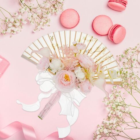 Handheld Floral Fan for Wedding Ceremony and Celebration, Pink in Kuwait