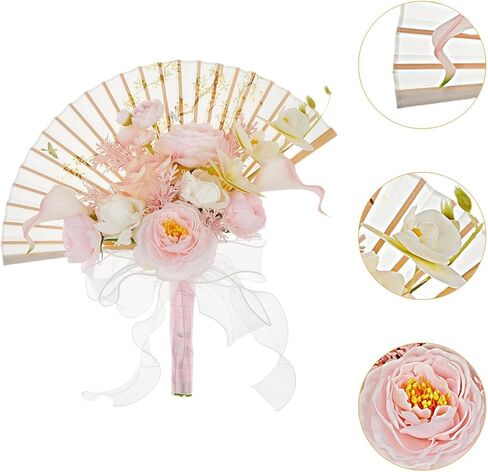 Handheld Floral Fan for Wedding Ceremony and Celebration, Pink in Kuwait