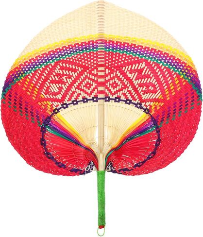 Happyyami Peach-shaped Handwoven Fan Natural Decorative Hand Fan for Summer Cooling Parties and Beach Outings Red White Handmade Craftsmanship for Practical Use in Saudi Arabia